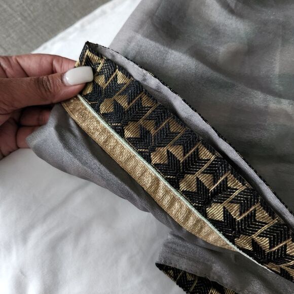 GORGEOUS! HALF SAREE - Green Grey Gold Georgette Saree - Picture 12 of 14